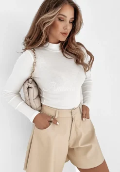 Prazkowana Bluzka Z Polgolfem Classy Closet Ecru