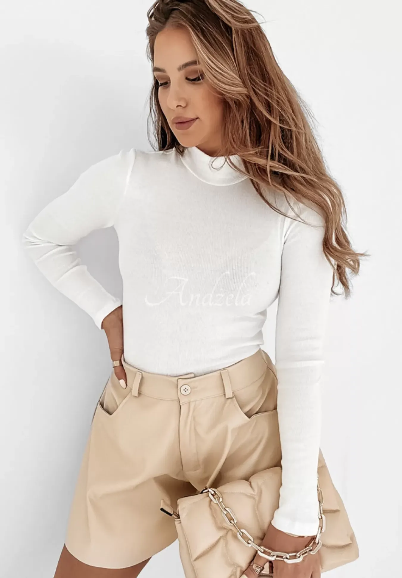 Prazkowana Bluzka Z Polgolfem Classy Closet Ecru
