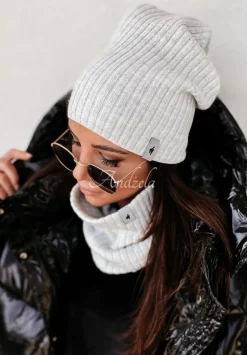 Prazkowana Czapka Line Jasnoszara