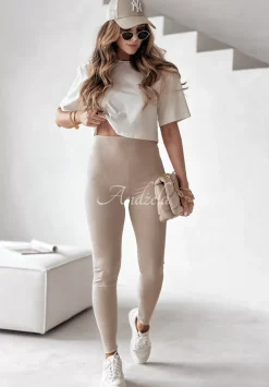 Prazkowane Legginsy Chic Essentials Bezowe