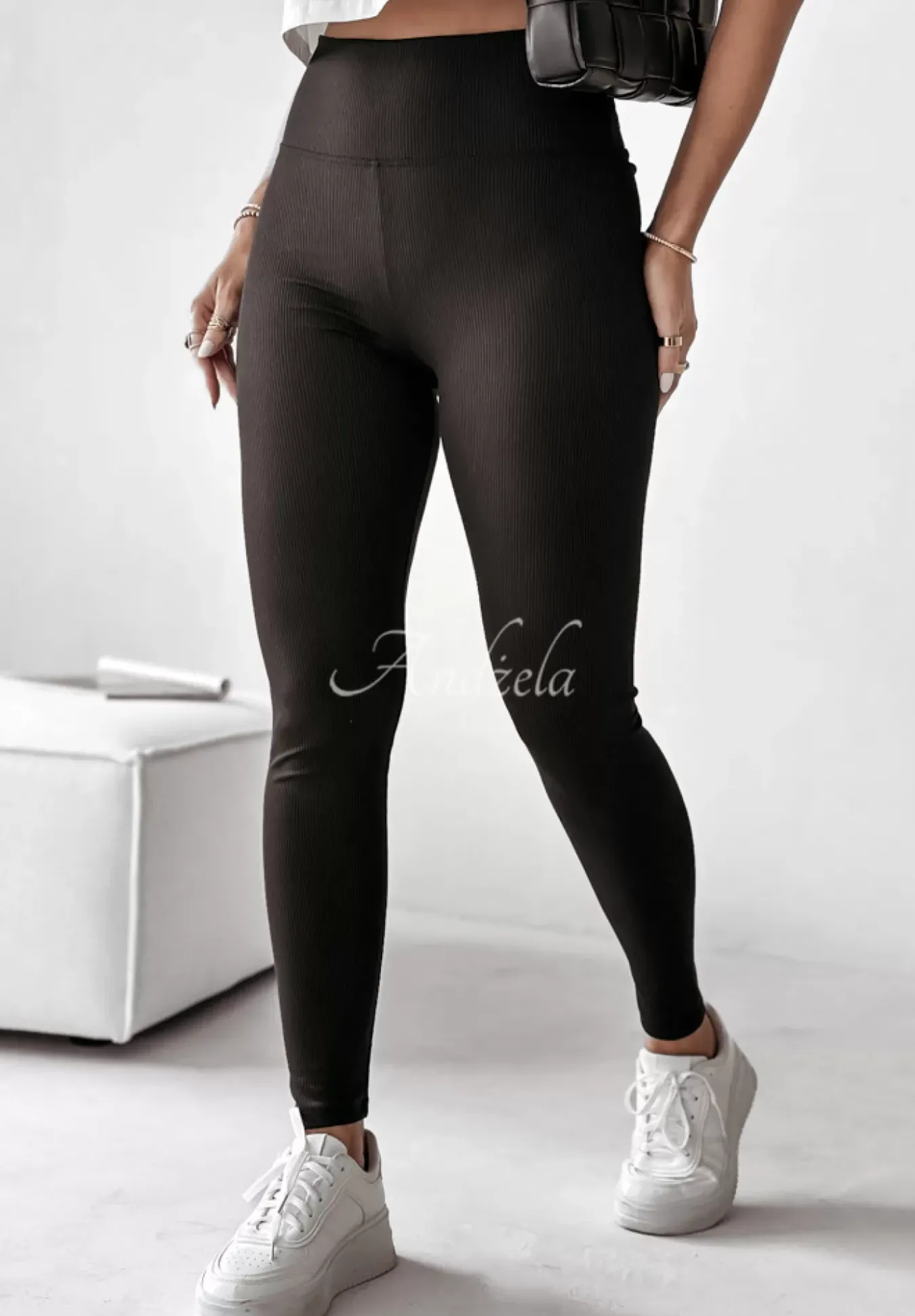Prazkowane Legginsy Chic Essentials Czarne