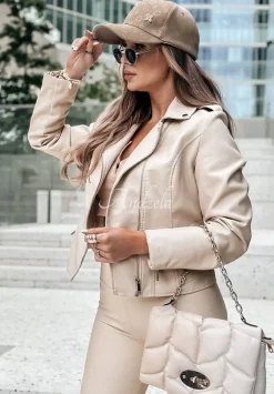 Ramoneska Z Imitacji Skory Audrey Bezowa