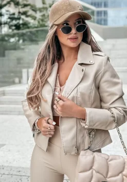 Ramoneska Z Imitacji Skory Audrey Bezowa
