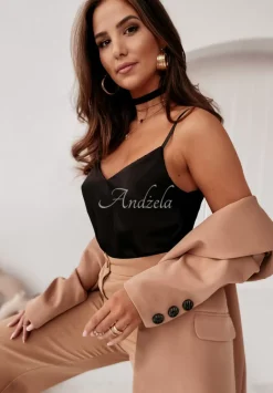 Satynowy Top Tiliana Czarny