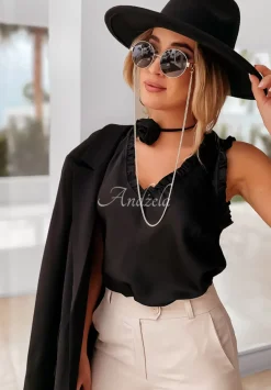 Satynowy Top Z Falbankami World Is Mine Czarny