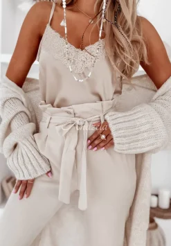 Satynowy Top Z Koronka Veneto Nude