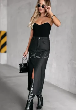 Spodnica Midi Z Rozcieciem Somebody Stop Me Czarna