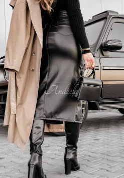 Spodnica Z Imitacji Skory Z Rozcieciem Empower Elegance Czarna