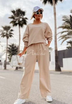 Spodnie Dresowe Wide Leg Day Off Bezowe