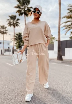 Spodnie Dresowe Wide Leg Day Off Bezowe