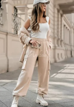Spodnie Dresowe Z Kieszeniami Smart Styling Bezowe