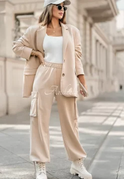 Spodnie Dresowe Z Kieszeniami Smart Styling Bezowe