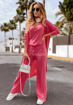 Spodnie Dzianinowe Wide Leg Back To Basics Rozowe