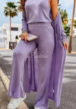 Spodnie Dzianinowe Wide Leg Back To Basics Liliowe