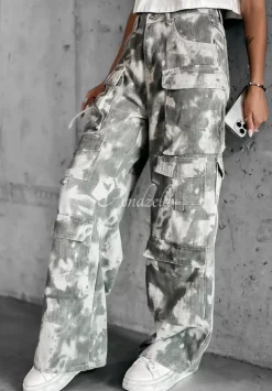Spodnie Jeansowe Cargo Z Kieszeniami We Wzor Moro Cranston Khaki