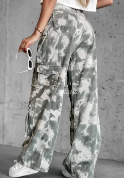 Spodnie Jeansowe Cargo Z Kieszeniami We Wzor Moro Cranston Khaki
