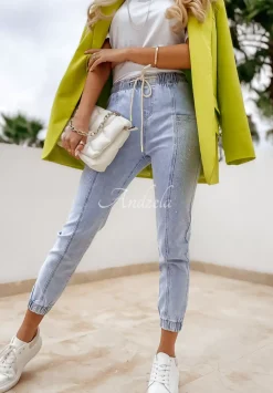 Spodnie Jeansowe Joggery Z Krysztalkami Sparkling Jasnoniebieskie