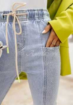 Spodnie Jeansowe Joggery Z Krysztalkami Sparkling Jasnoniebieskie