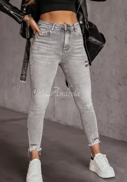 Spodnie Jeansowe Skinny Z Przetarciami Strong Enough Szare