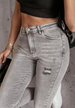 Spodnie Jeansowe Skinny Z Przetarciami Strong Enough Szare