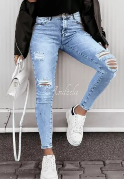 Spodnie Jeansowe Skinny Z Przetarciami Infinite Fun Jasnoniebieskie