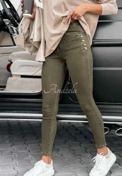 Spodnie Jeansowe Skinny Z Guzikami Girl In Jeans Khaki