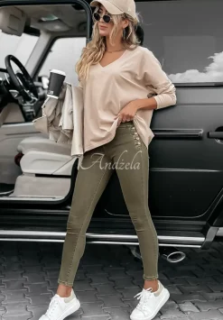 Spodnie Jeansowe Skinny Z Guzikami Girl In Jeans Khaki