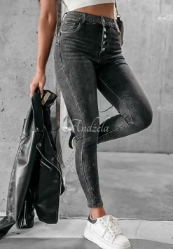 Spodnie Jeansowe Skinny Z Krysztalkami More Bling Please Ciemnoszare