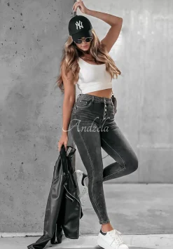 Spodnie Jeansowe Skinny Z Krysztalkami More Bling Please Ciemnoszare