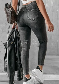 Spodnie Jeansowe Skinny Z Krysztalkami More Bling Please Ciemnoszare