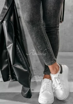 Spodnie Jeansowe Skinny Z Krysztalkami More Bling Please Ciemnoszare