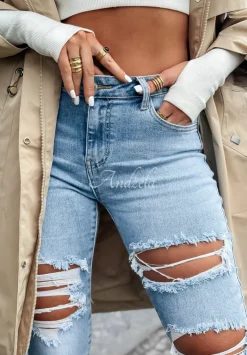 Spodnie Jeansowe Skinny Z Przetarciami Enjoy Everything Jasnoniebieskie