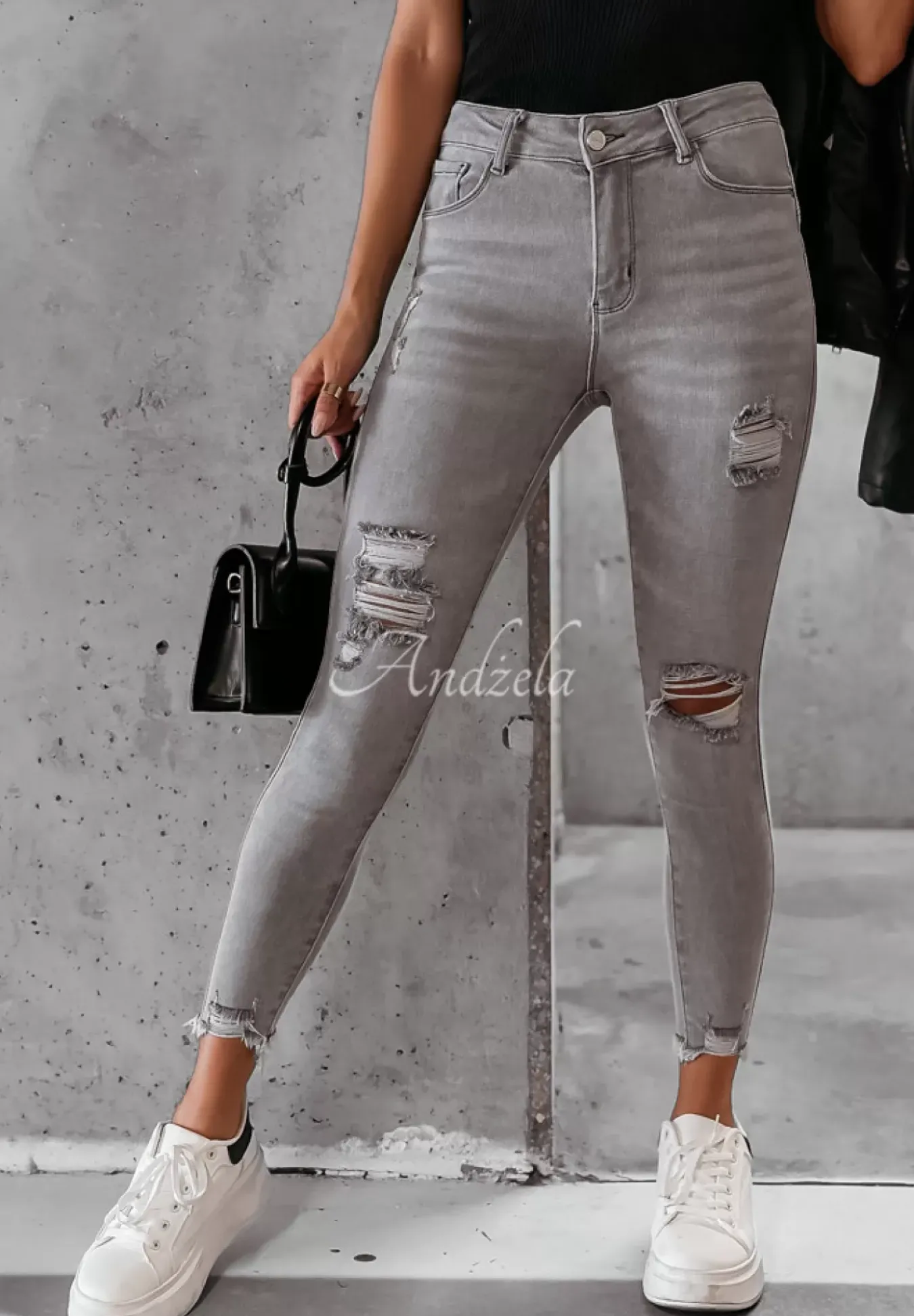 Spodnie Jeansowe Skinny Z Przetarciami I Will Be There Jasnoszare