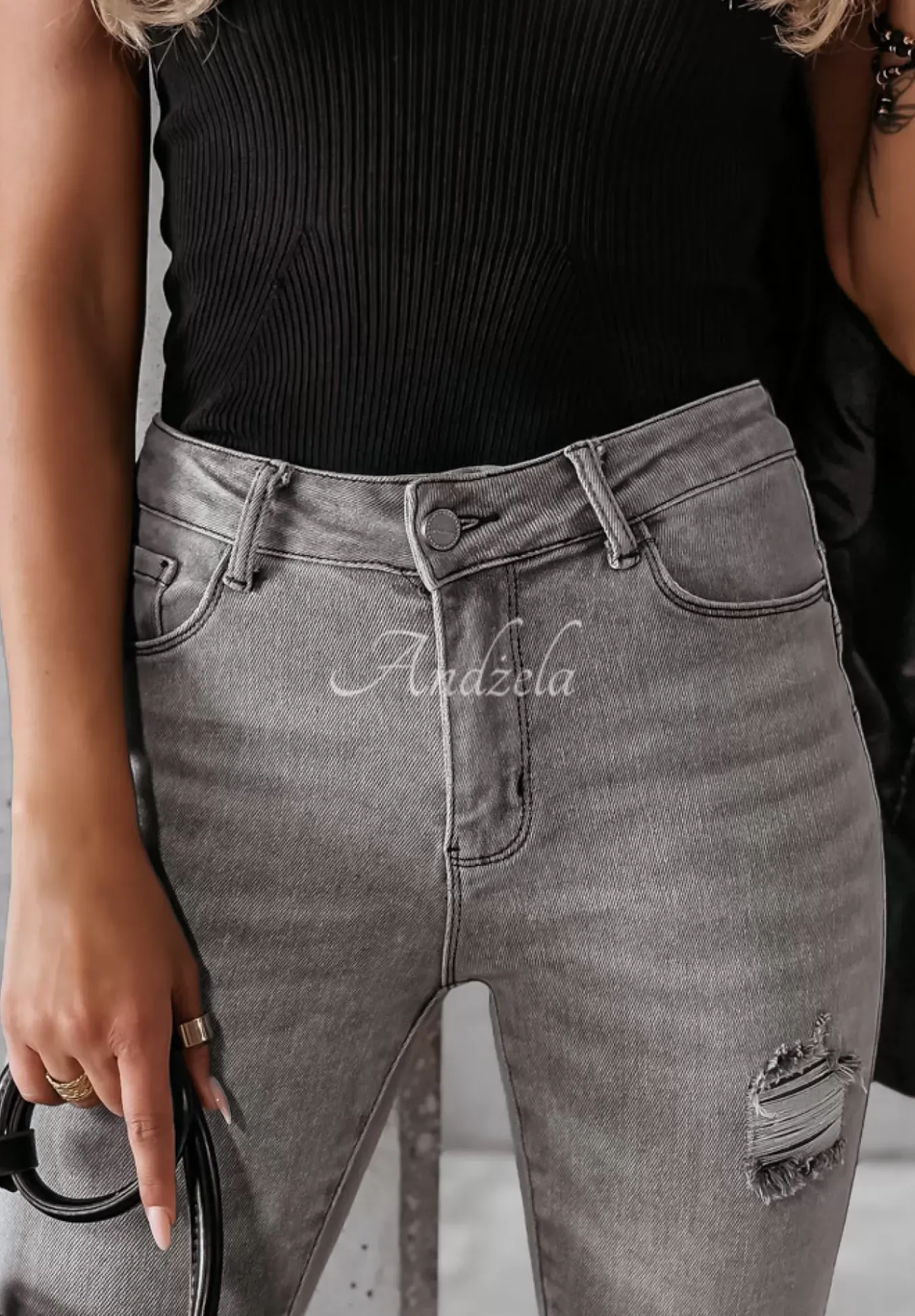 Spodnie Jeansowe Skinny Z Przetarciami I Will Be There Jasnoszare