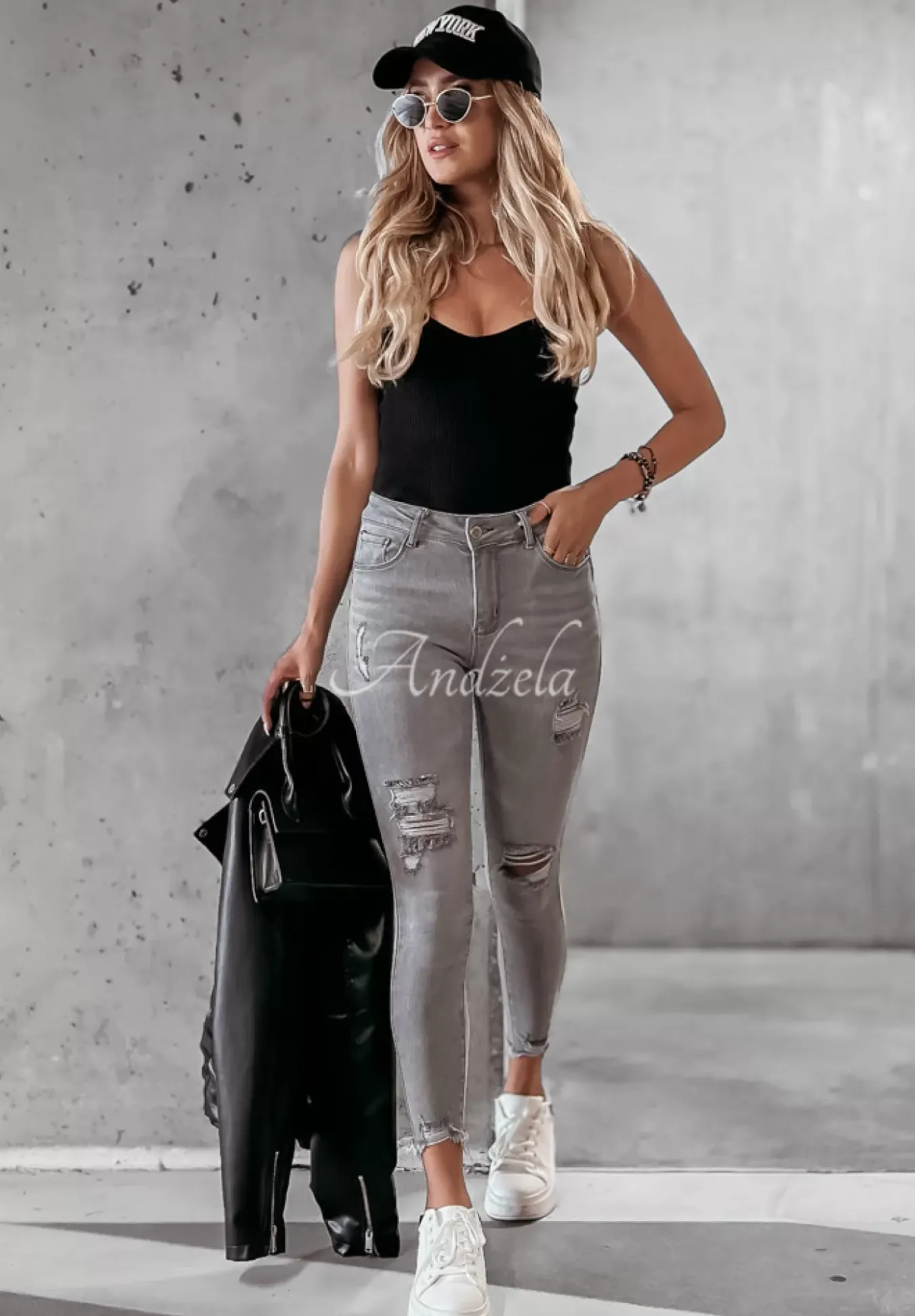 Spodnie Jeansowe Skinny Z Przetarciami I Will Be There Jasnoszare