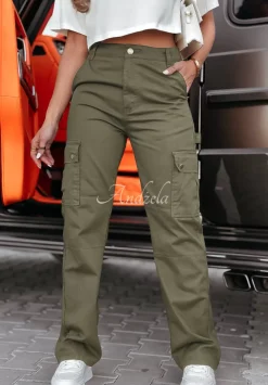 Spodnie Jeansowe Straight Cargo Z Kieszeniami Keaton Khaki