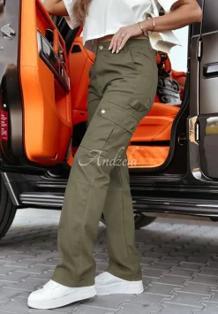 Spodnie Jeansowe Straight Cargo Z Kieszeniami Keaton Khaki