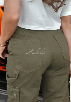 Spodnie Jeansowe Straight Cargo Z Kieszeniami Keaton Khaki