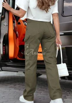 Spodnie Jeansowe Straight Cargo Z Kieszeniami Keaton Khaki