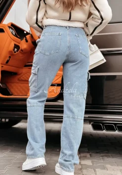 Spodnie Jeansowe Straight Cargo Z Kieszeniami Salvanii Niebieskie