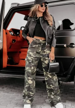 Spodnie Jeansowe We Wzor Moro Glover Khaki
