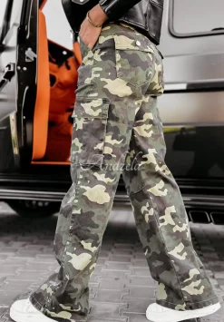 Spodnie Jeansowe We Wzor Moro Glover Khaki