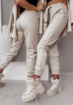 Spodnie Joggery Z Imitacji Skory Sevigne Bezowe
