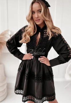 Sukienka Boho Mini Z Koronka Viva Czarna