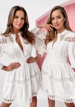 Sukienka Boho Mini Z Koronka Viva Biala