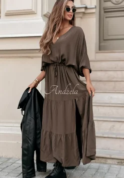Sukienka Maxi Z Falbankami Colletta Brazowa
