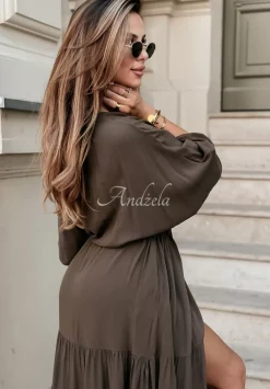 Sukienka Maxi Z Falbankami Colletta Brazowa