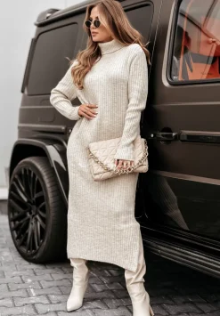 Sukienka Sweter Z Golfem Autumn Bliss Bezowa