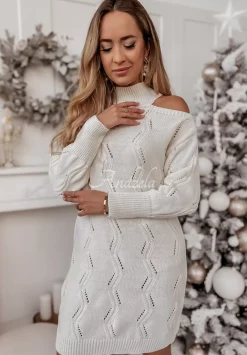 Sukienka Sweter Z Wycieciami Na Ramionach Tendre Ecru