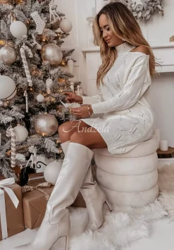 Sukienka Sweter Z Wycieciami Na Ramionach Tendre Ecru